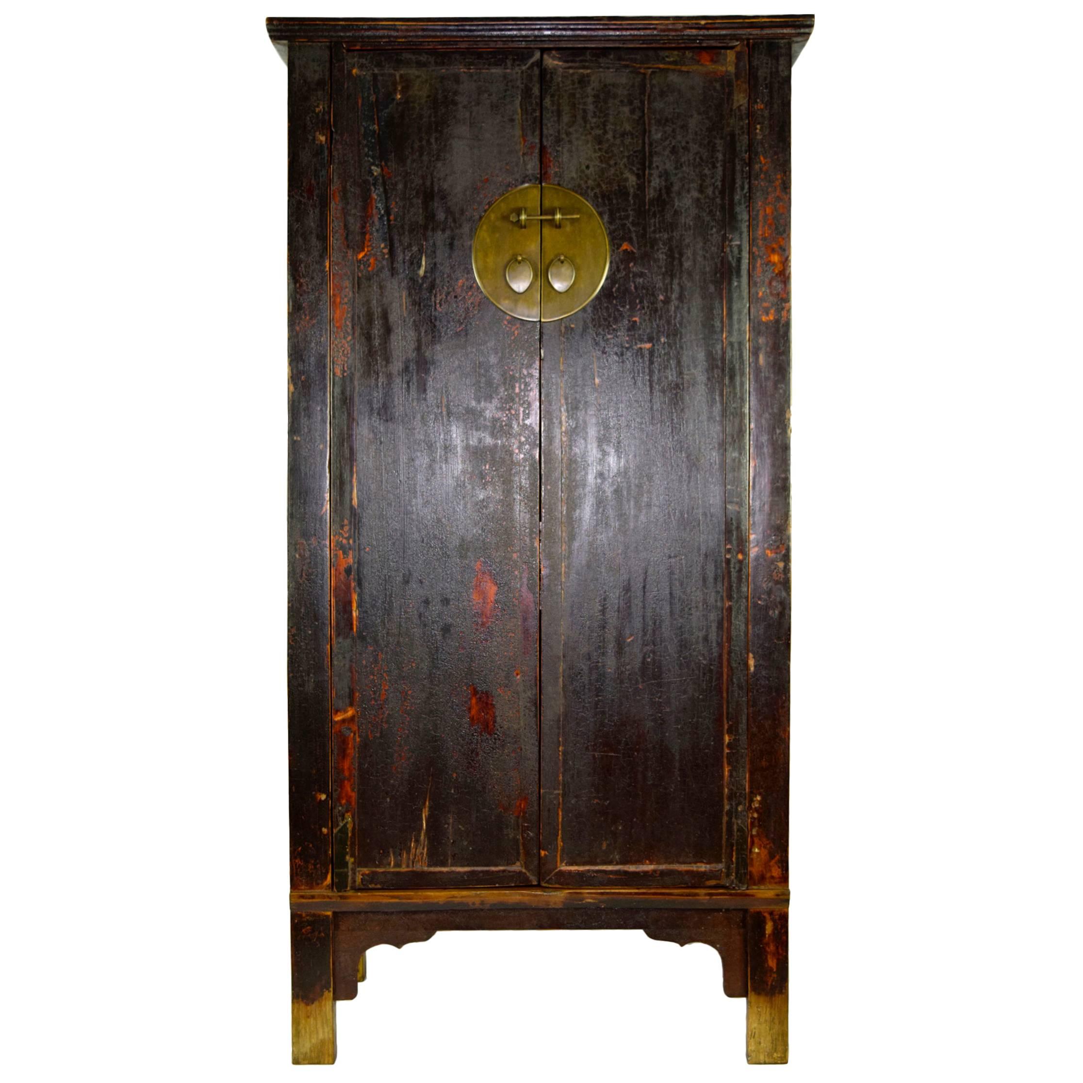 Antique Black Asian Wedding Cabinet with Heavy Patina