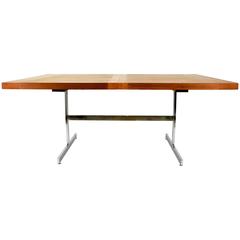 Milo Baughman Walnut Dining Table with Chrome Base