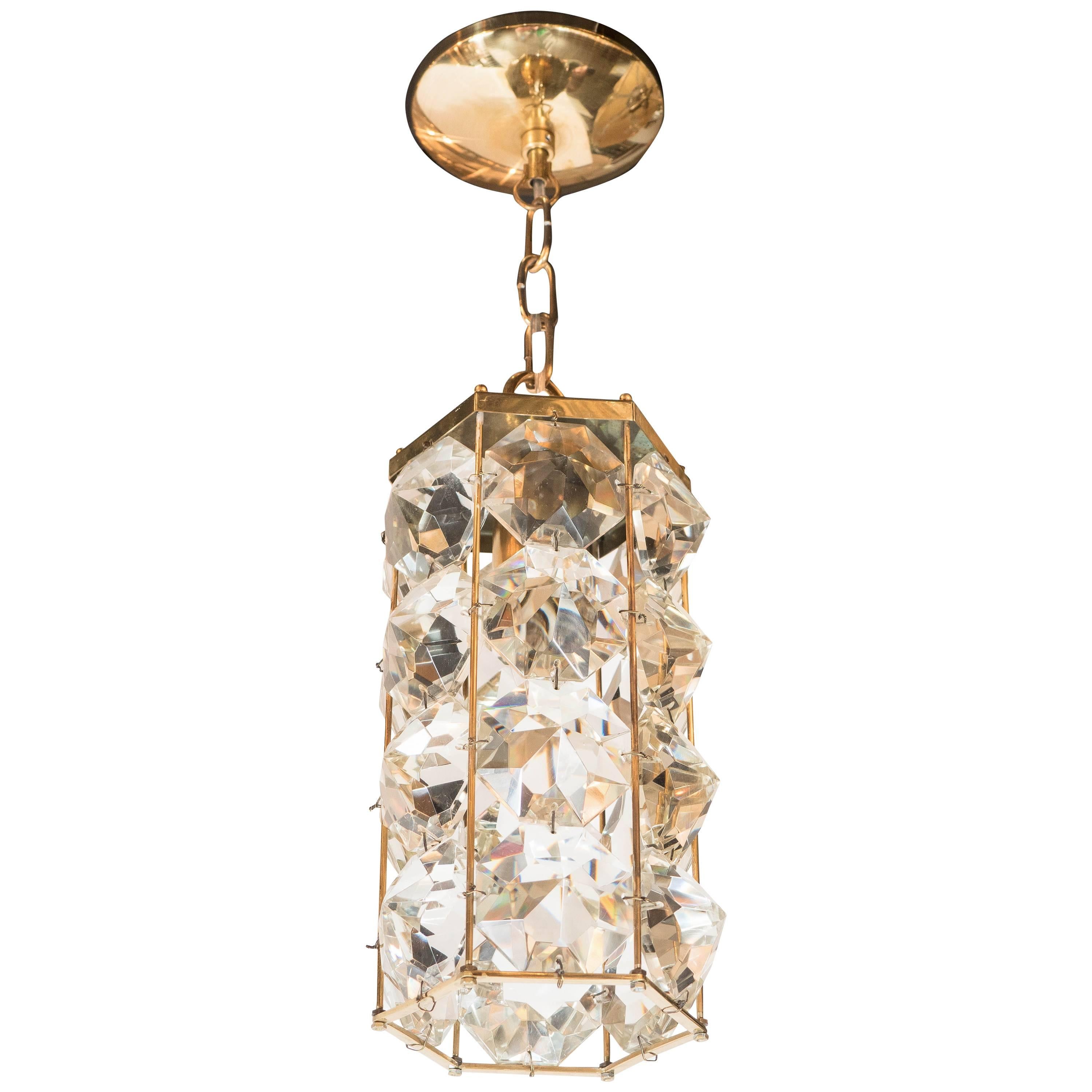 Mid-Century Modern Brass and Cut-Glass Chandelier by Bakalowits & Sohne