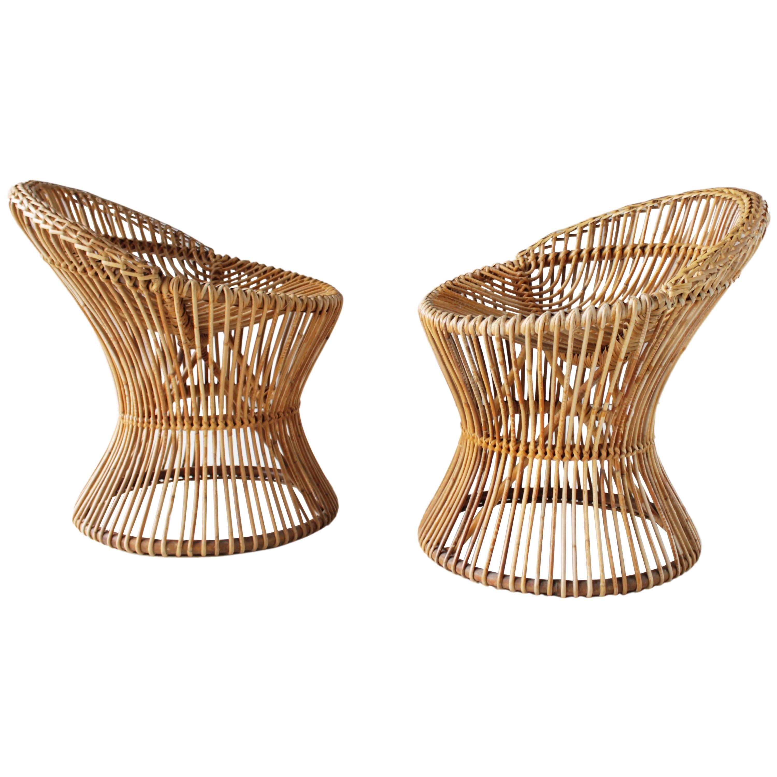 Pair of Rattan Italian Chairs Attributed to Franco Albini