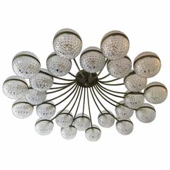 Circular Flush Mount Chandelier with Polished Crystal Globes