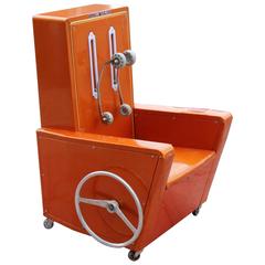Vintage Japanese 1960s Tangerine Vinyl Shiatsu Coin Operated Massage Chair