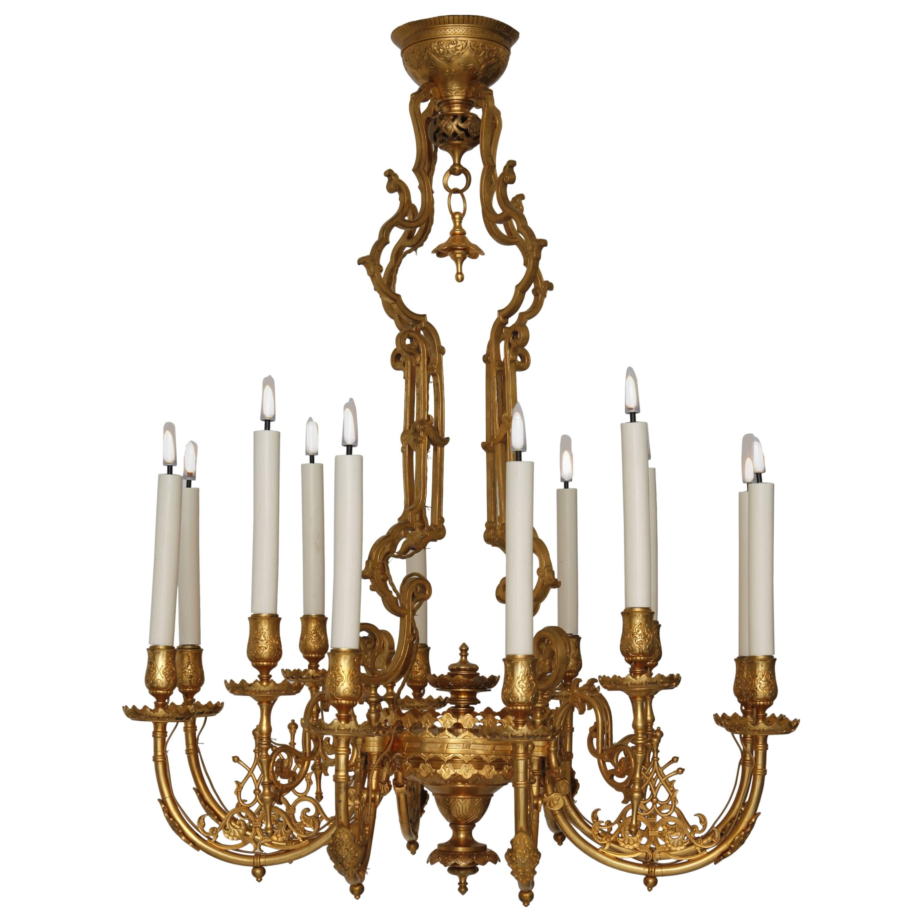 Japanese Influence, Gilded Bronze Chandelier For Sale