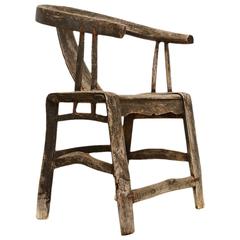 Antique Chinese Yoke Back Chair with Patinated Wood, Horse Shoe Shape
