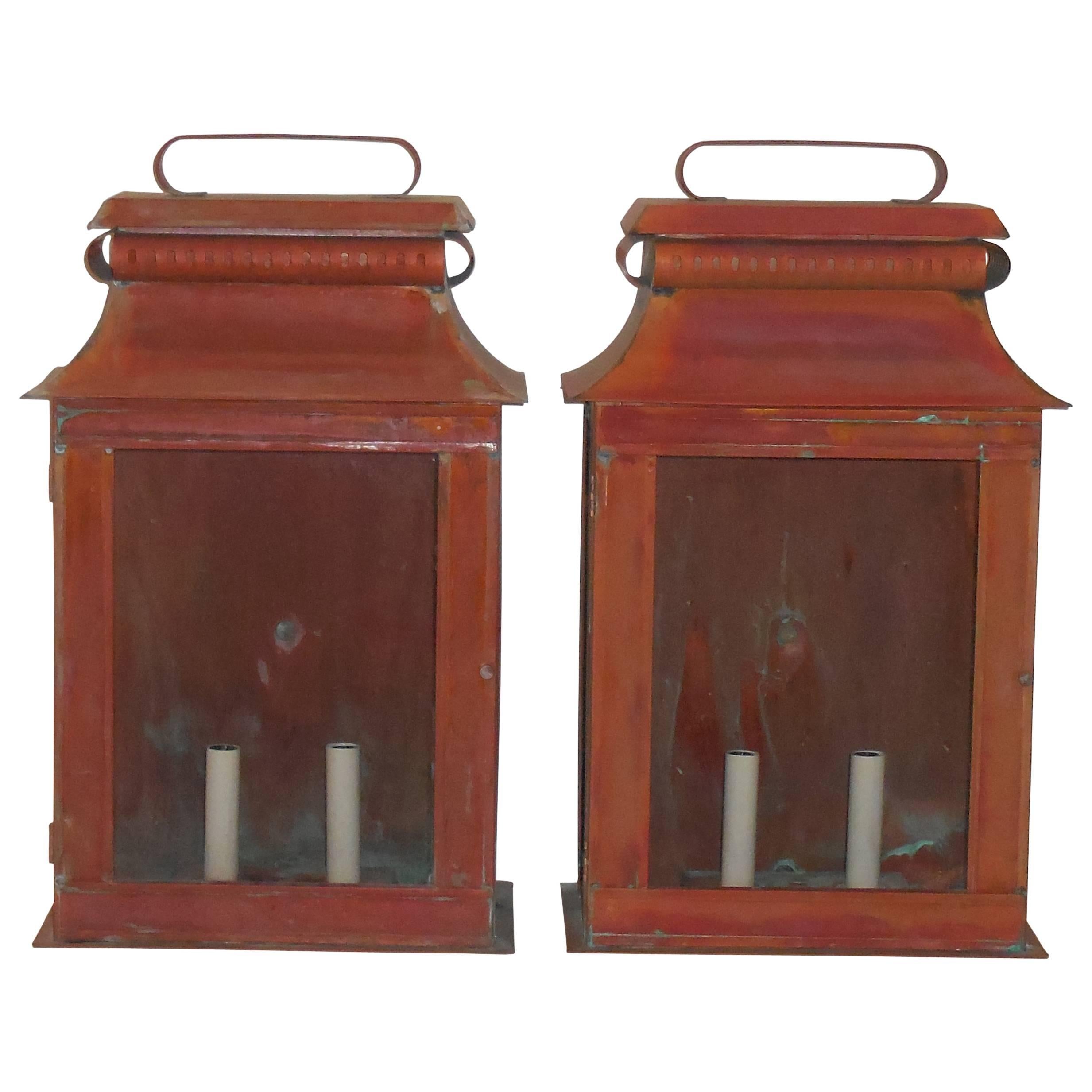 Pair of Large Architectural Wall Copper Lantern