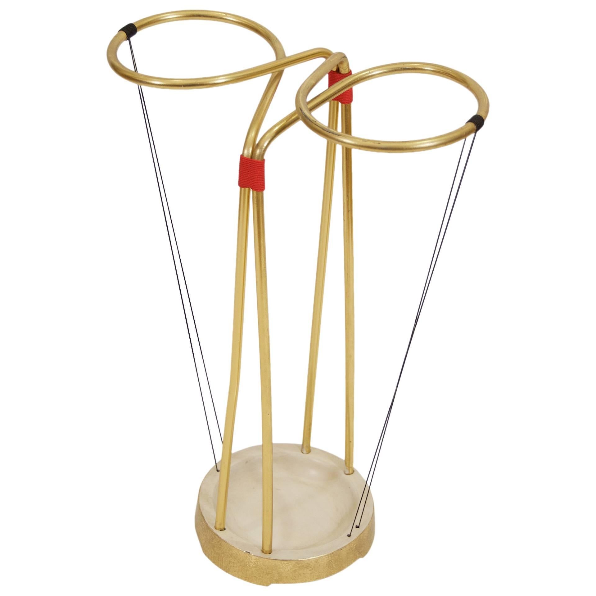 Gilt and Enameled Brass Cord-Wrapped Umbrella Stand