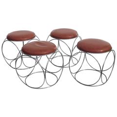 Art Deco Lounging Stools in Chrome and Leatherette