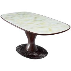 Italian Pedestal Dining Table in Wood, Glass and Marble Look