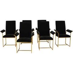 Set of Six Brass Milo Baughman High Back Dining Chairs 