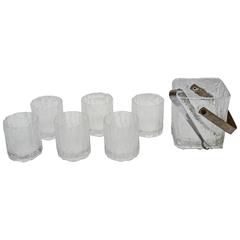 Vintage Hoya Barware Set with Ice Bucket, Six Glasses, and Pair of Ice Tongs