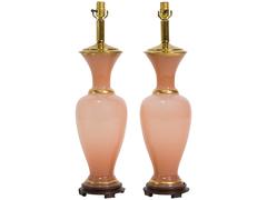 Pair of Pink Opaline Table Lamps