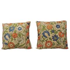 Pair of Suzani Orange and Blue Pillows