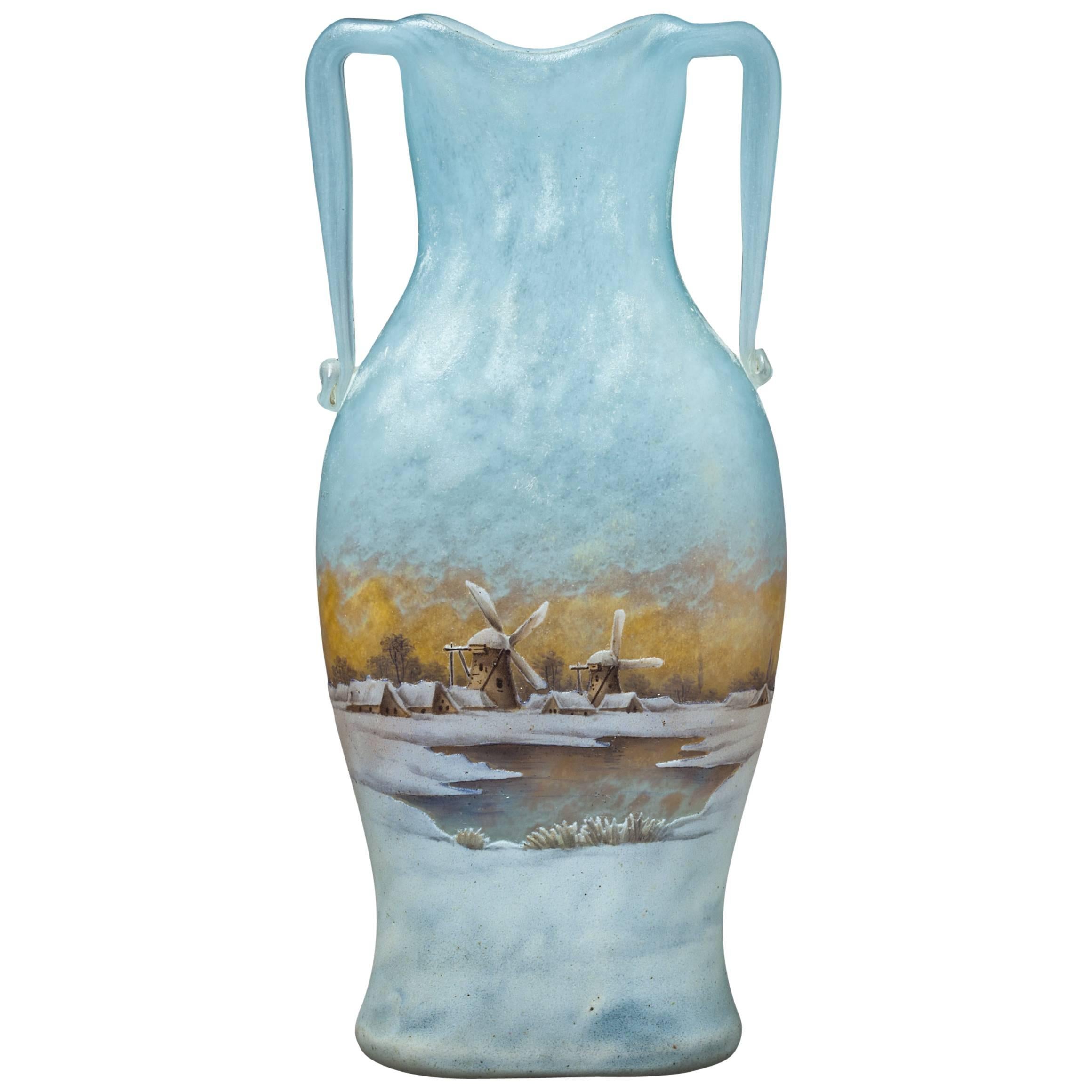 Daum Nancy Dutch Landscape Vase, circa 1900