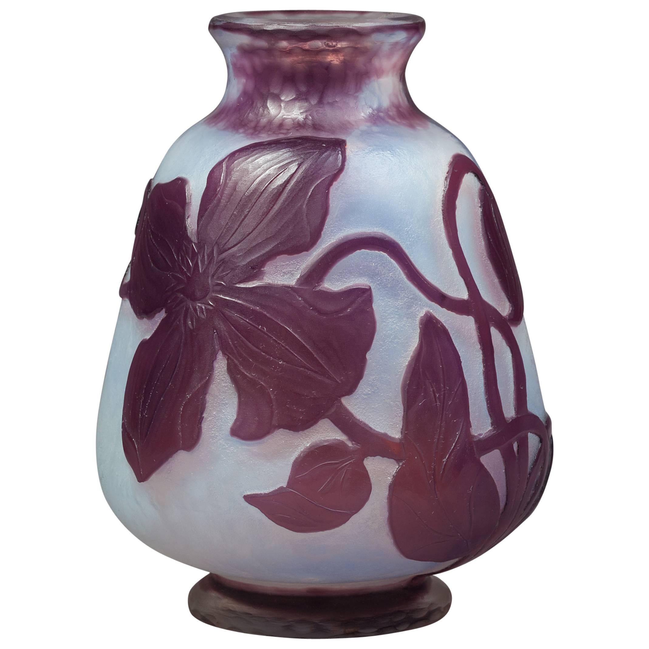 Daum Nancy Wheel Carved Vase, circa 1900 For Sale