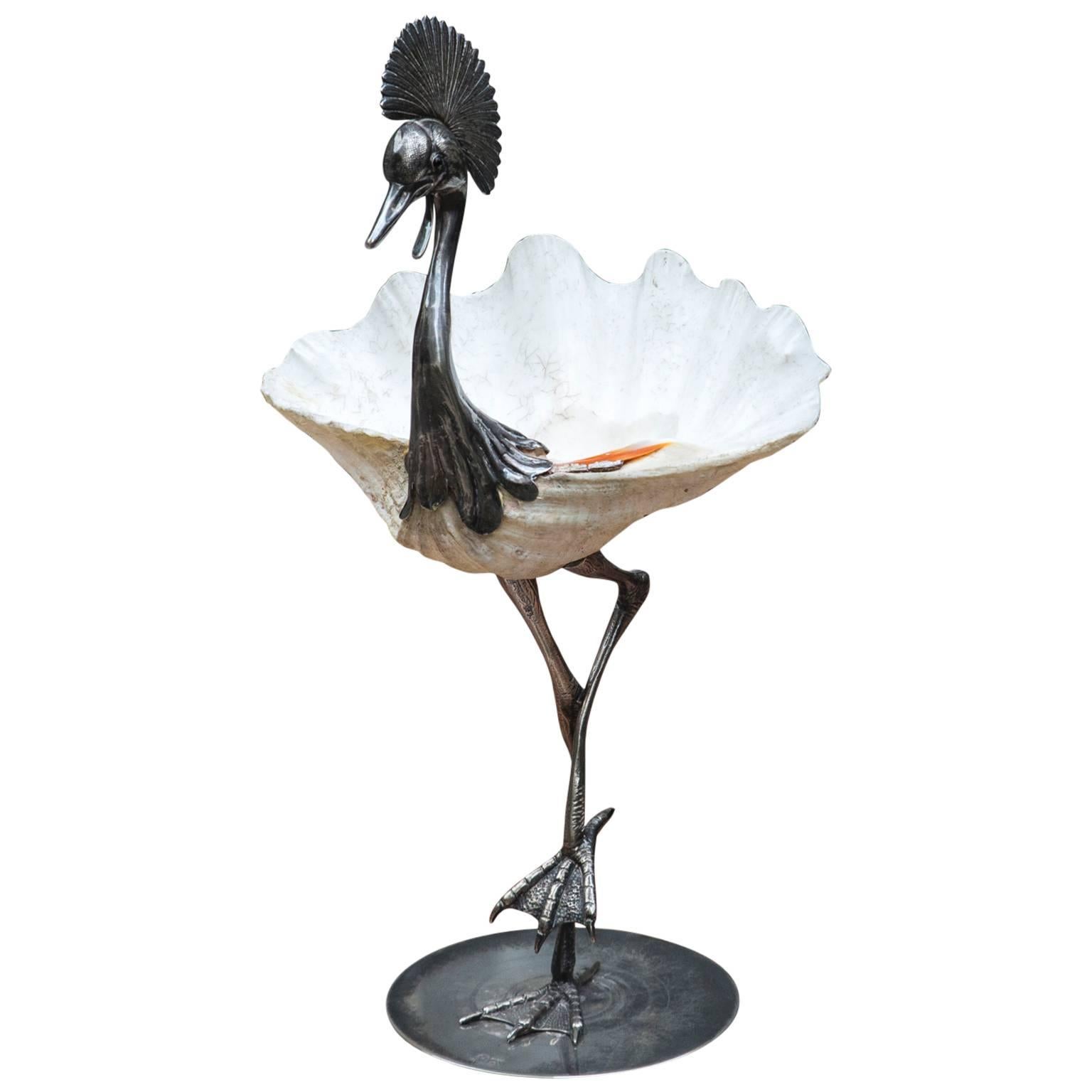 Very Elegant Bird Sculpture with Shell by Gabriella Binazzi