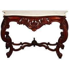 19th Century Rosewood Rococo Style Marble-Top Console