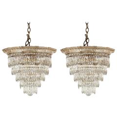 Pair of Silverplated Cascading Crystal Chandeliers