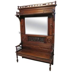 Large Victorian Walnut Hall Bench Coat Rack