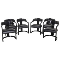 Set of Six American Modern Black Lacquer "Ari" Chairs, Style of Karl Springer