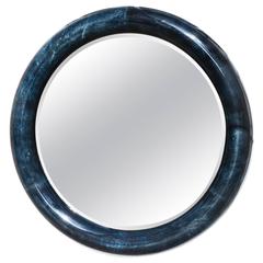 Huge Aldo Tura Blue Goatskin Mirror