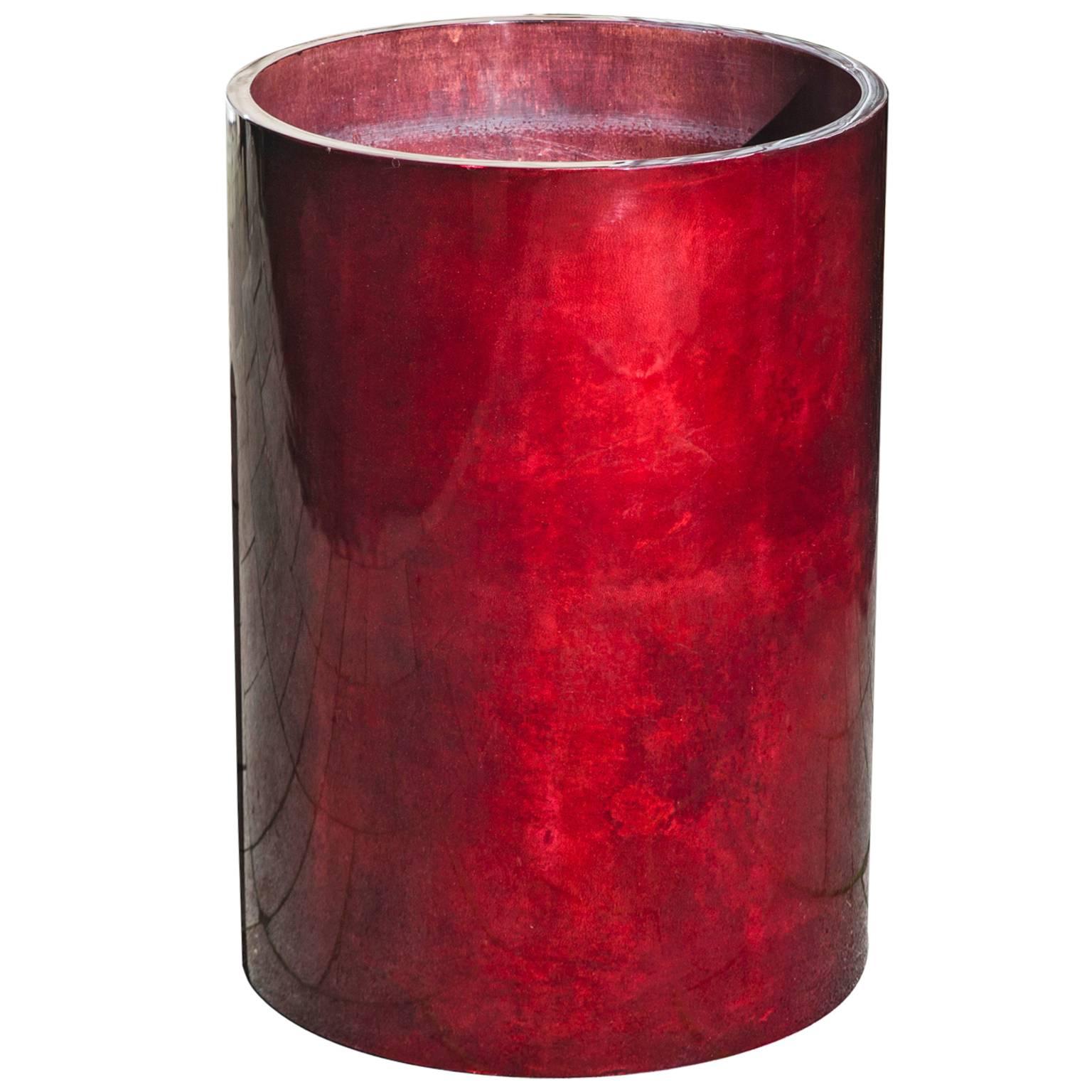 Elegant Red Goatskin Planter by Aldo Tura