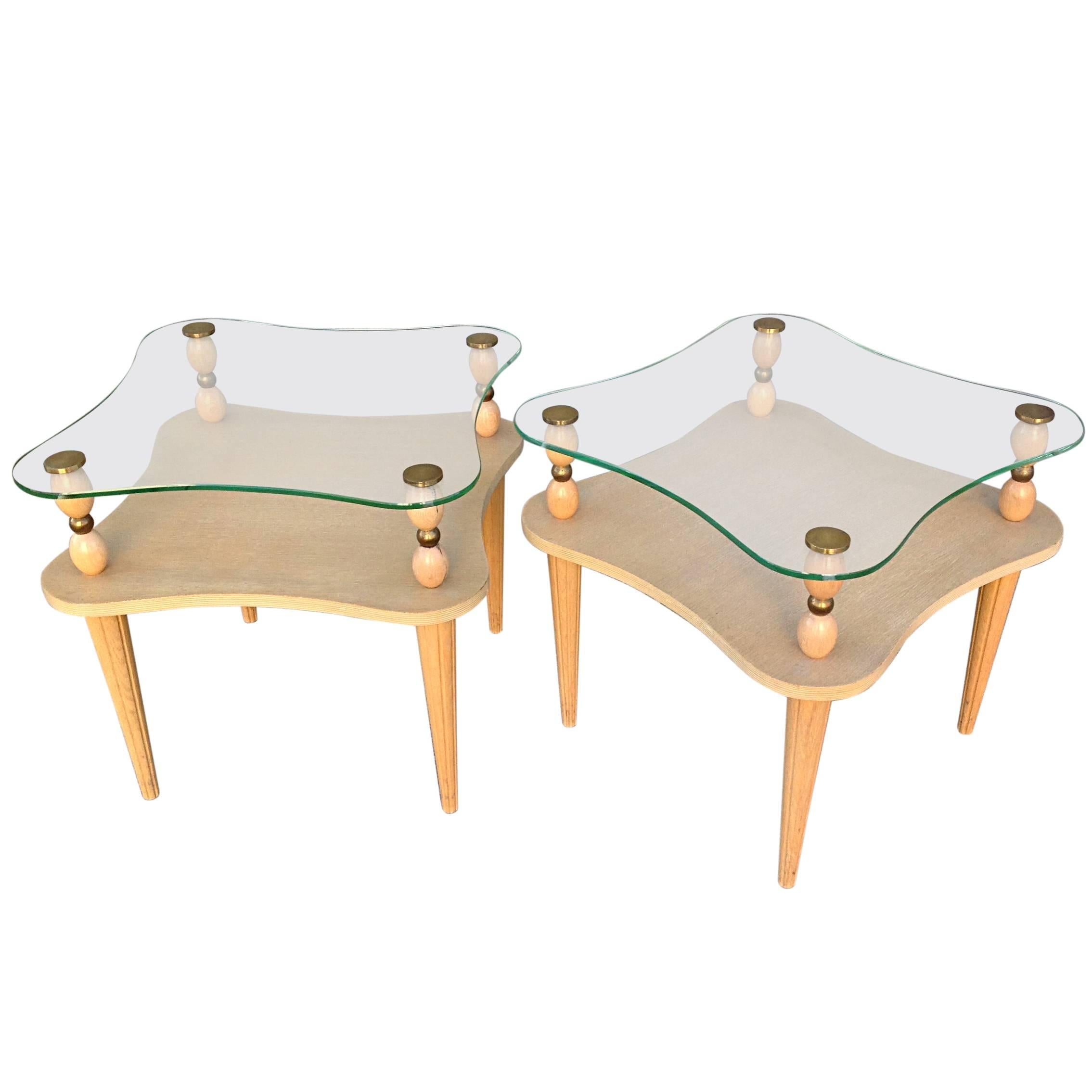 Sculptural Two-Tier Glass Top Tables in the Manner of Gilbert Rohde For Sale