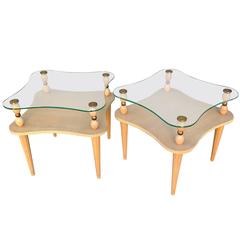 Sculptural Two-Tier Glass Top Tables in the Manner of Gilbert Rohde