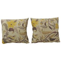 Pair of Vintage French Printed Linen Floral Pillows