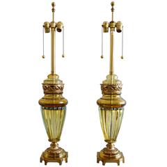 Pair of Tall Marbro Murano Glass Lamps