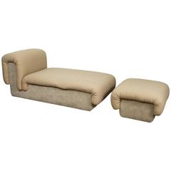 Retro Steve Chase Upholstered Chaise and Ottoman