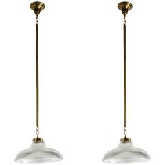 Great Pair of 1950s Large Glass Pendants