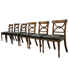 Set of 6 Custom English Regency Carved Solid Mahogany Library Dining Side Chairs