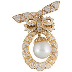 South Sea Cultured Pearl, Diamond and Gold Brooch