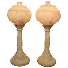 Late 19th Century Carved Alabaster Table Lamps