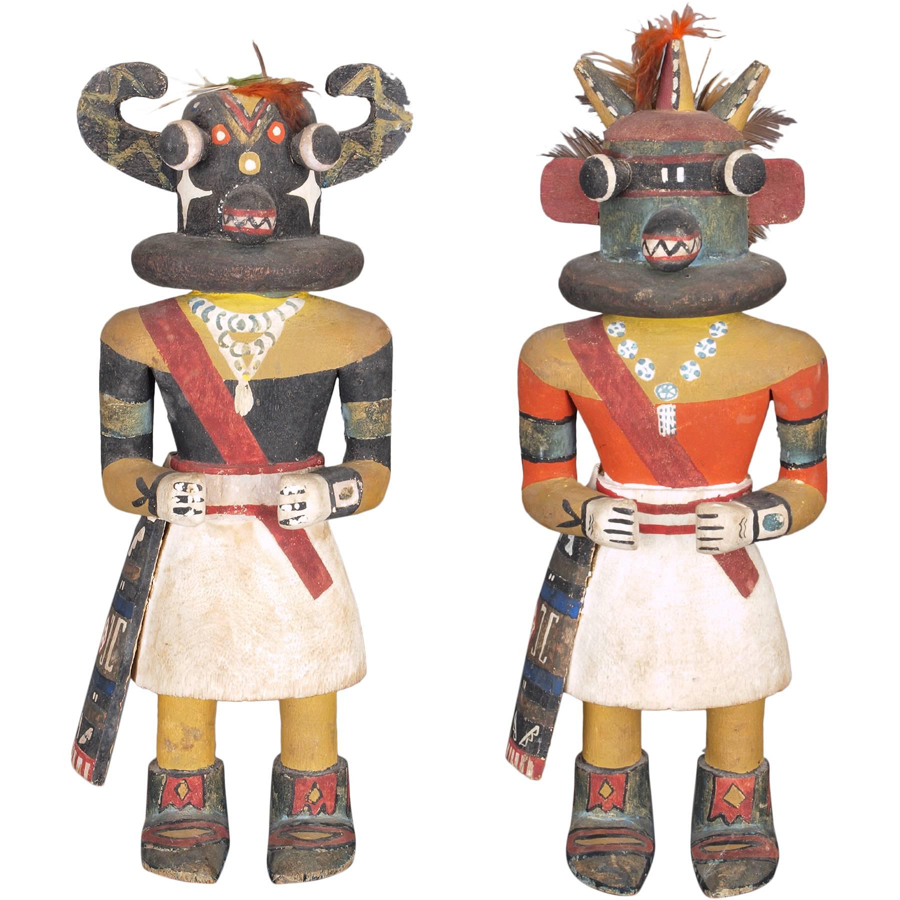 Rare Pair of Kachina Dolls by the Same Maker, Hopi 'Pueblo Indian'