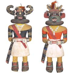 Antique Rare Pair of Kachina Dolls by the Same Maker, Hopi 'Pueblo Indian'