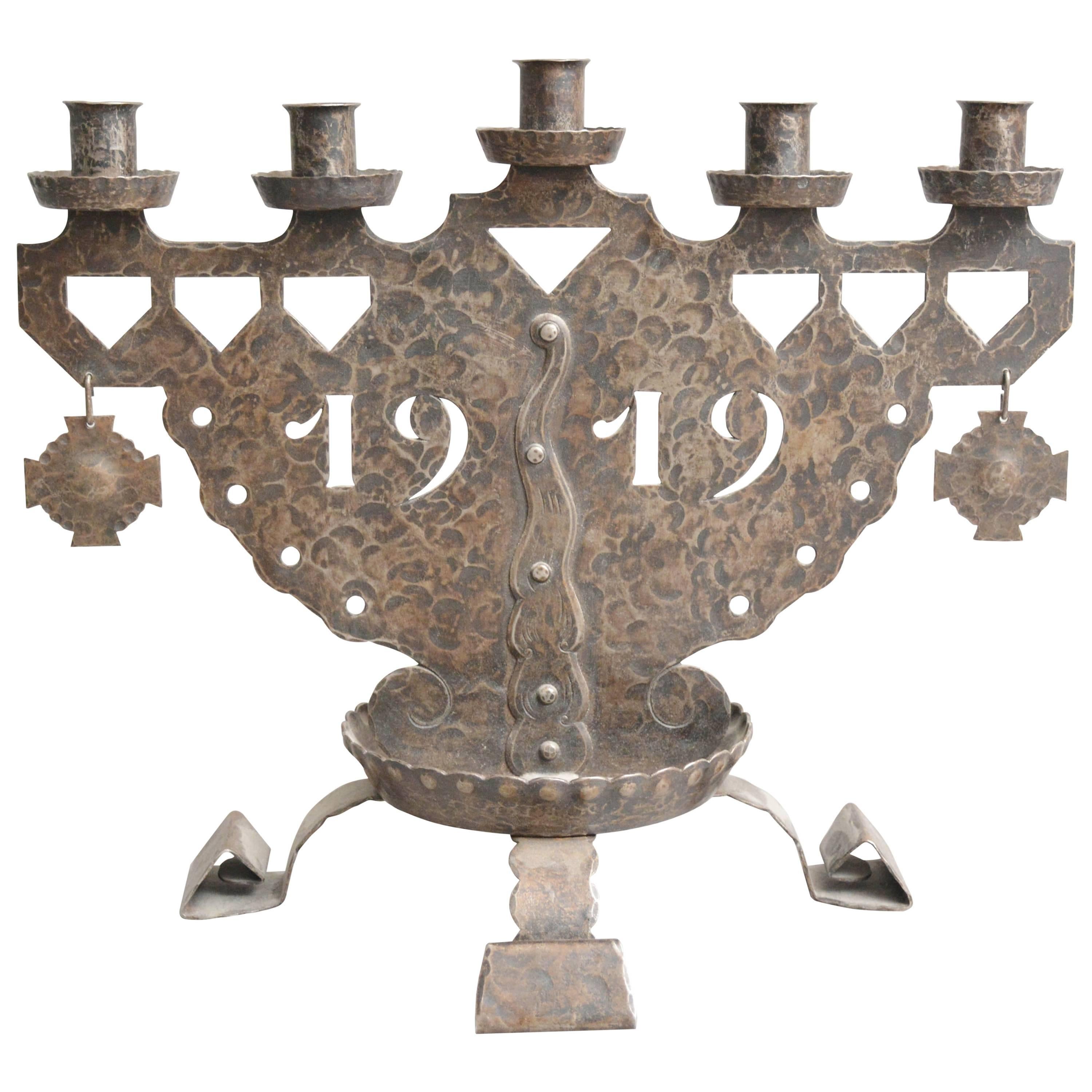 Wrought Iron Candelabra in National Romantic Style, Sweden, 1919 For Sale
