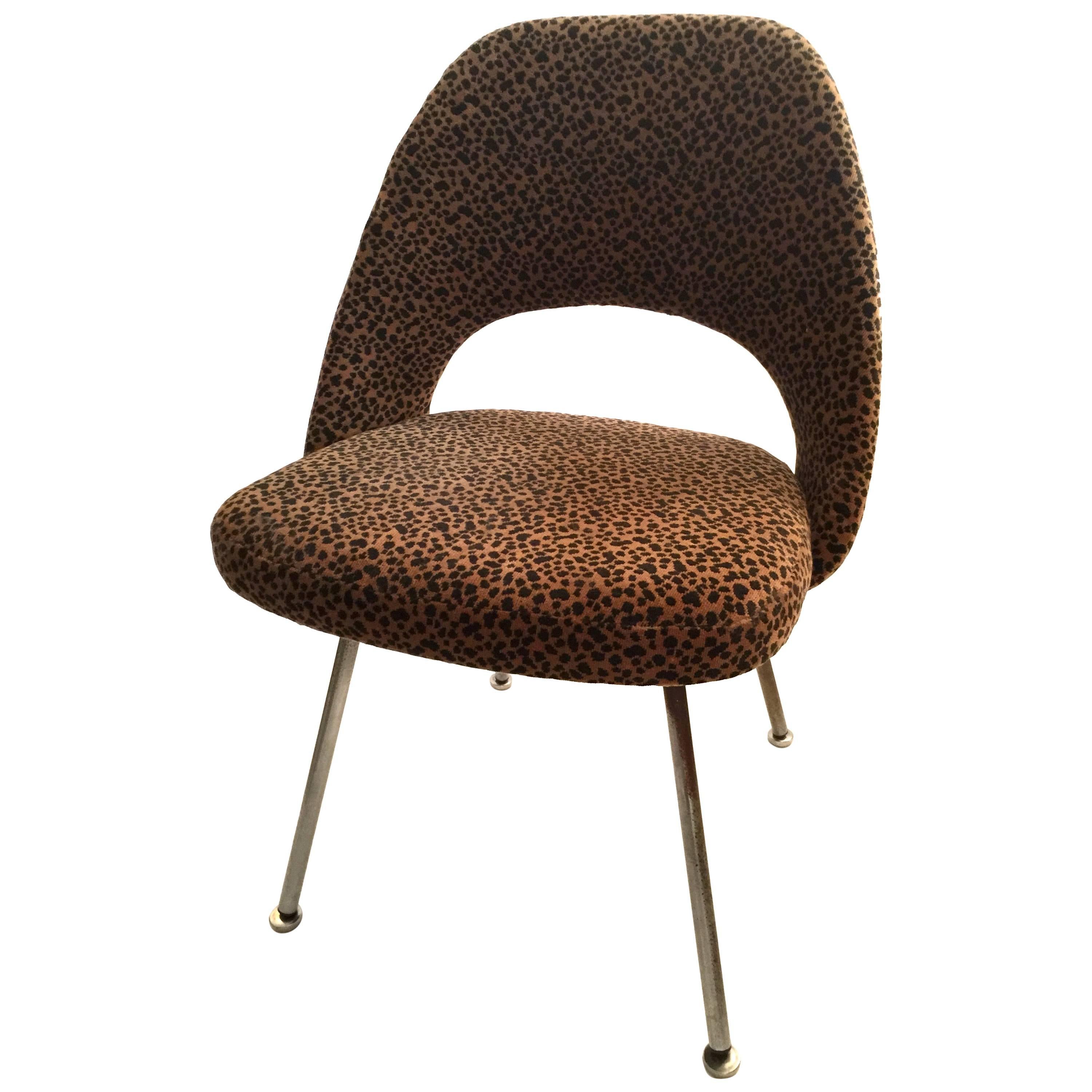 Vintage Saarinen Side Chair with Leopard Upholstery For Sale