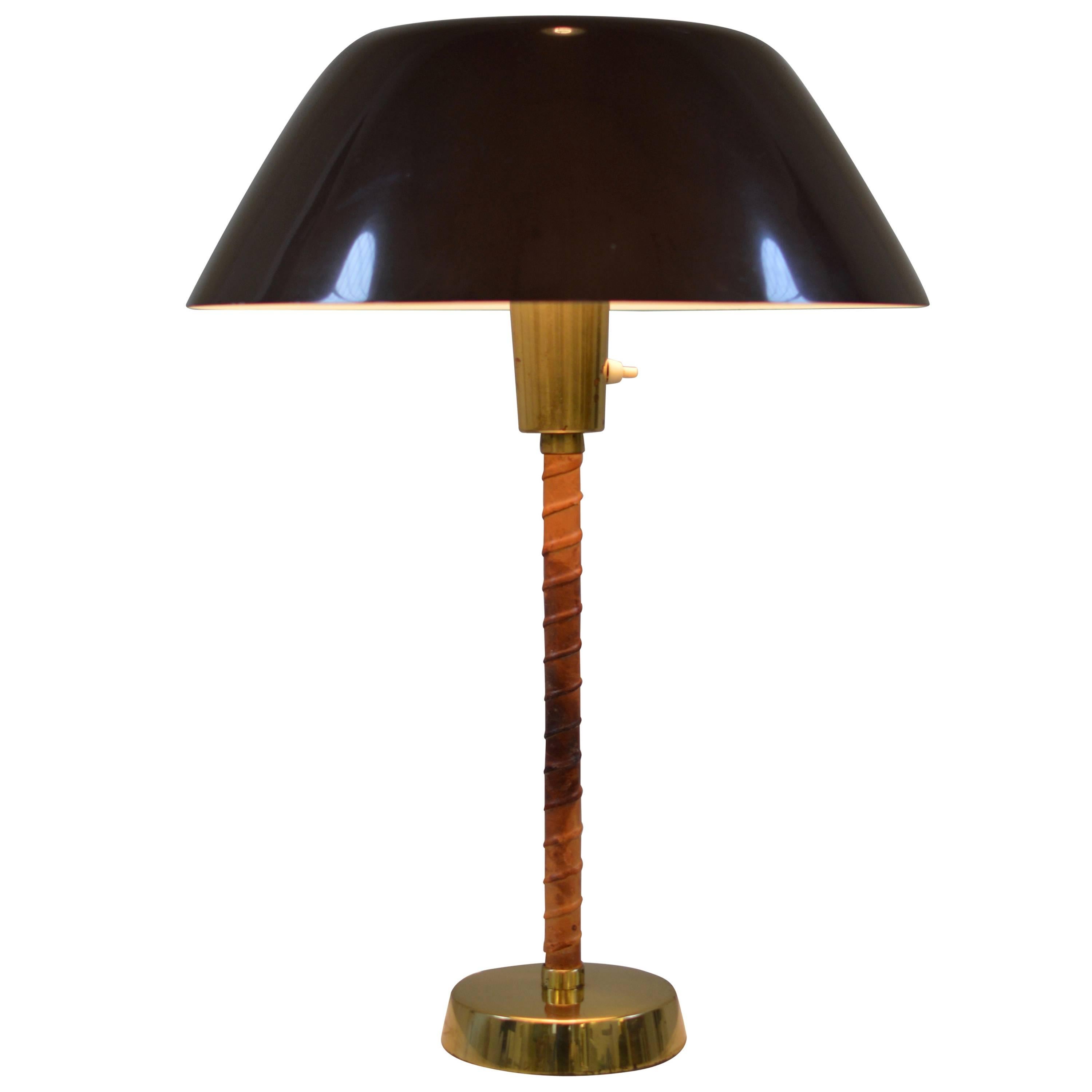 Lisa Johansson-Pape Brass and Leather Table Lamp by Orno