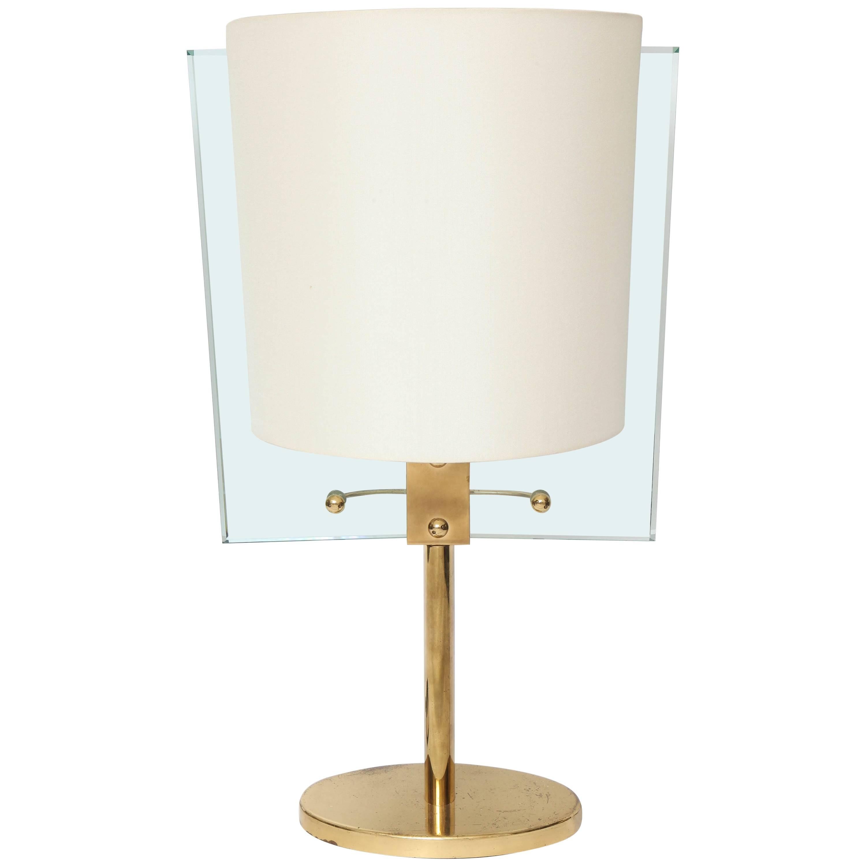 Italian Glass and Brass Table Lamp by Fontana Arte