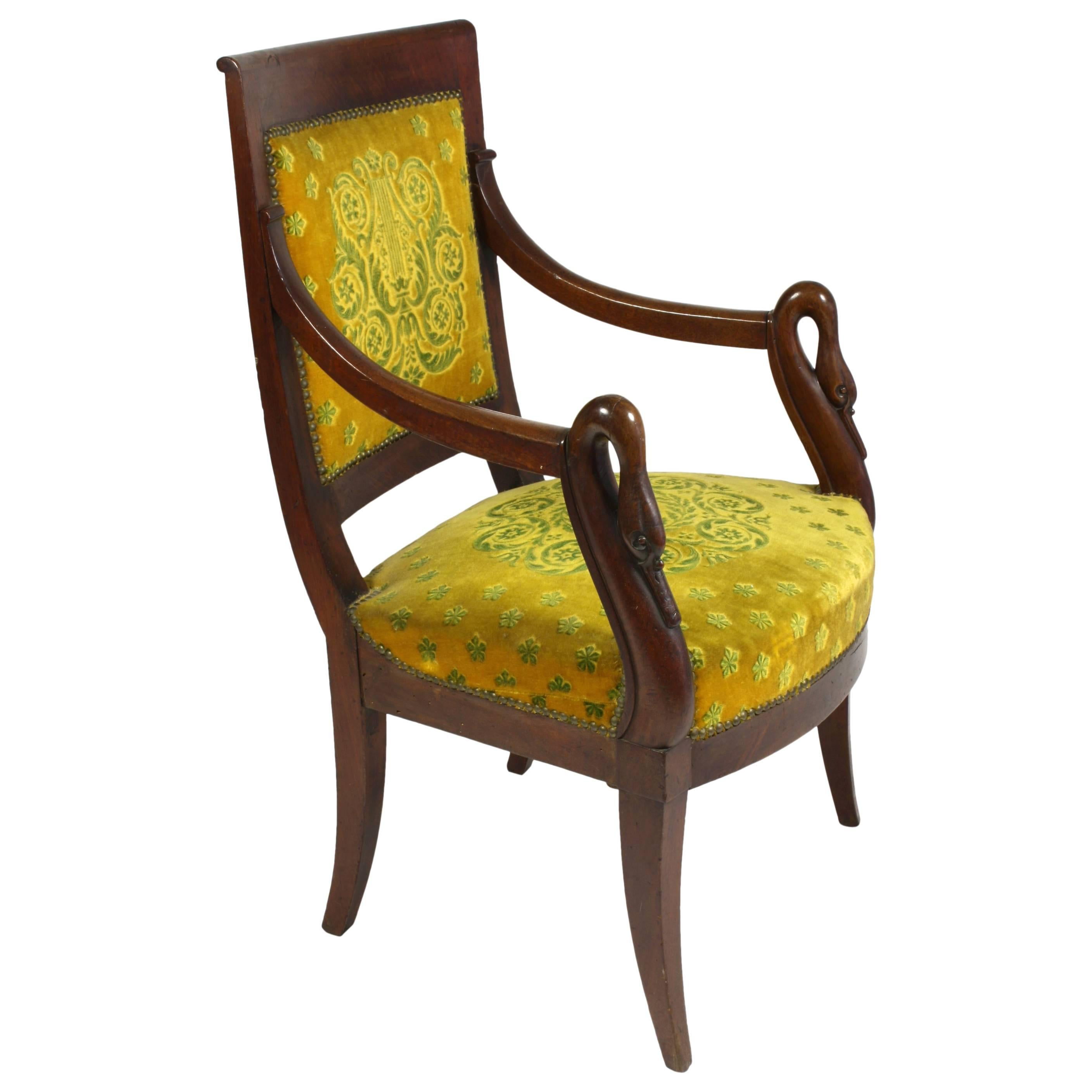 French Empire Period Mahogany Armchair with Swans' Heads