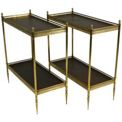 Pair of French Leather-Top and Brass Side Tables by Maison Jansen