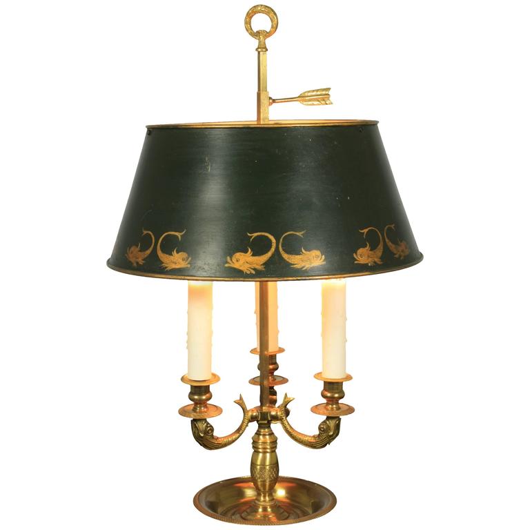 French Gilt-Bronze Bouillotte Lamp with Tole Shade at 1stDibs