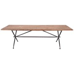 Long Iron X Base "Jacks" Dining Table with Reclaimed Wood Top