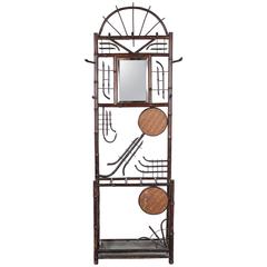 Italian Hall Tree or Coat Rack with Mirror and Umbrella Stand