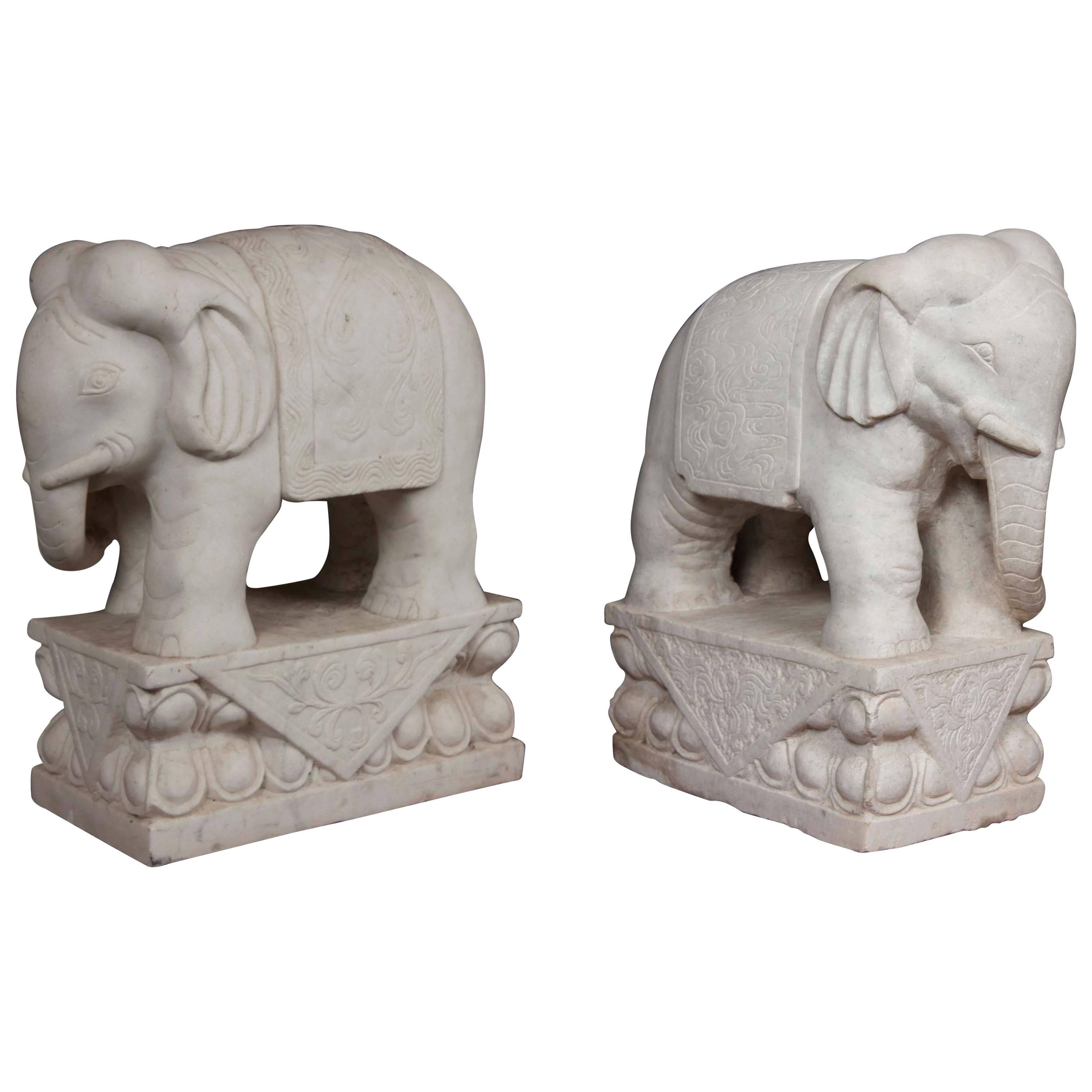 Pair of 19th Century Anglo Indian Marble Elephants