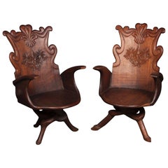 Pair of 19th Century Art Nouveau Gaudi Style Spanish Armchairs