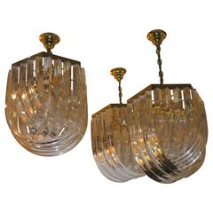 1970s Three Gilded Iron and Lucite Chandeliers Shape with Shells Entrelats Orion