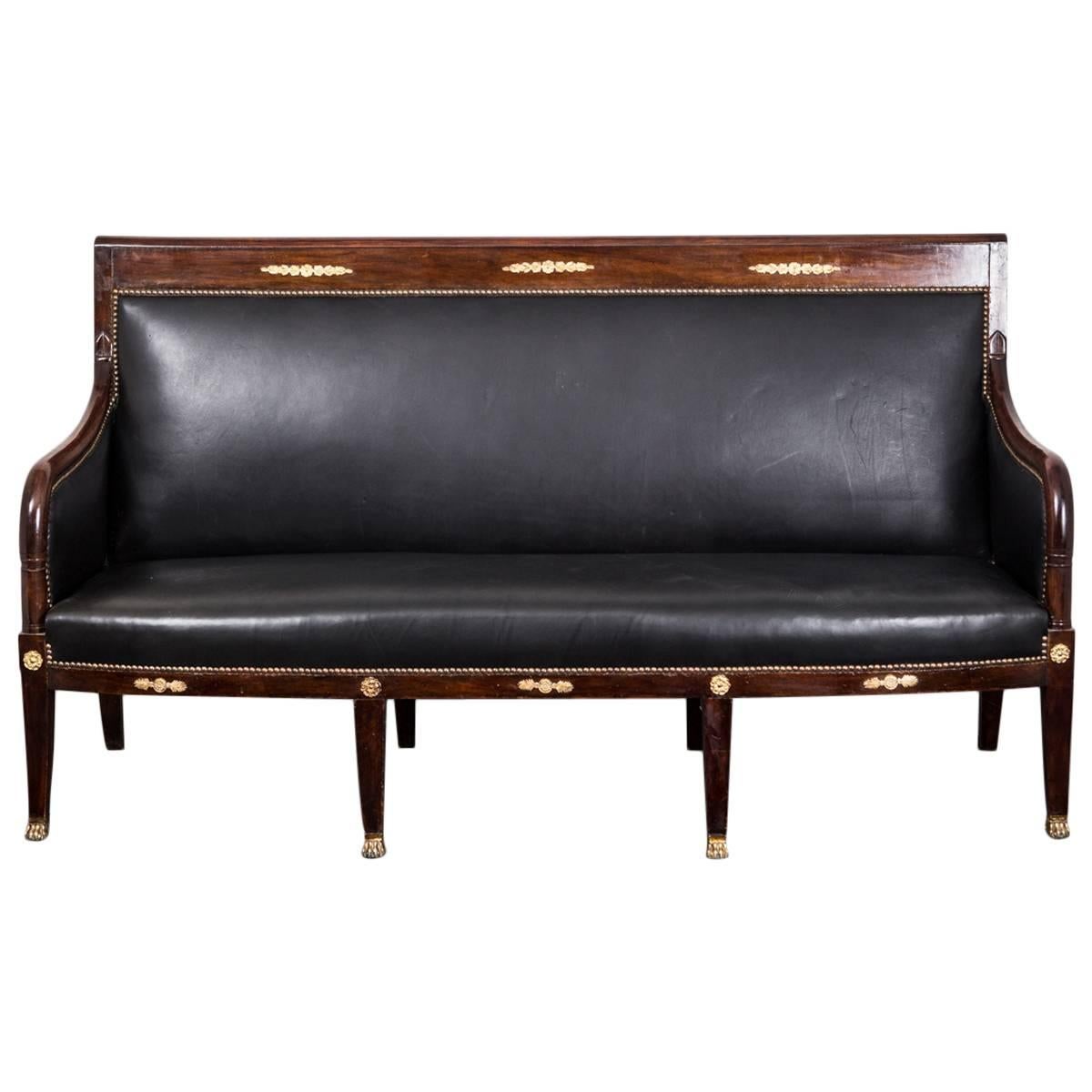 Sofa Bench French Empire Period 1790-1810 Mahogany Black Leather France