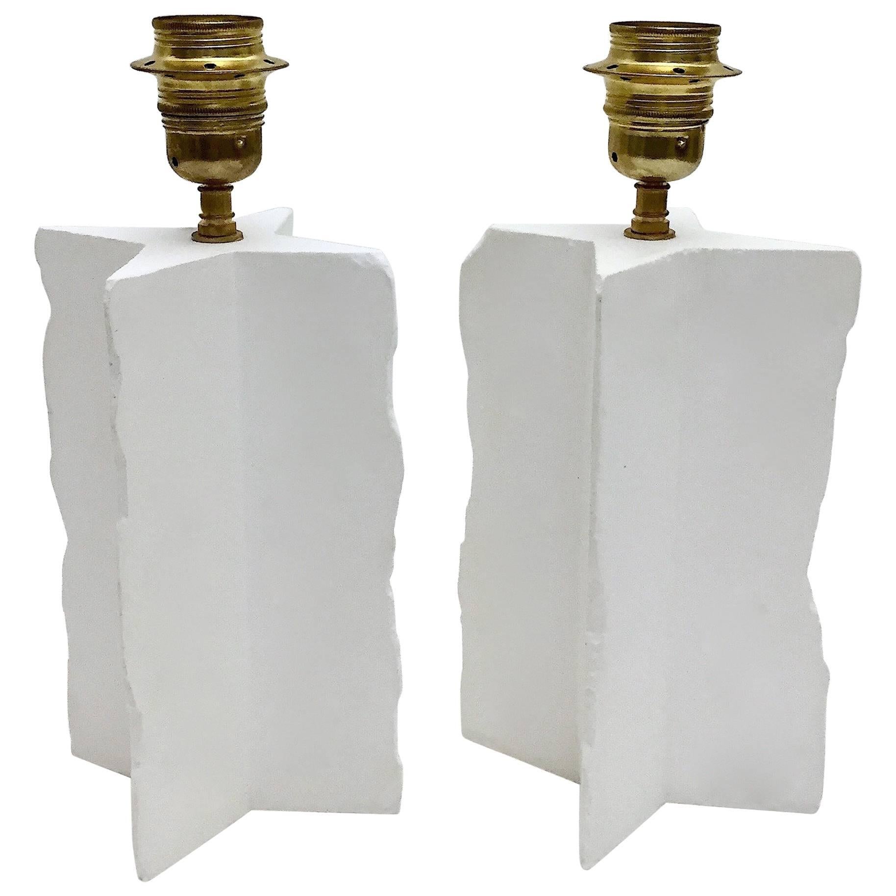 Pair of White Plaster Lamp-Bases Forming a Cross